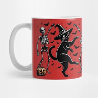 Witch Cat Dancing With Skeletons Mug